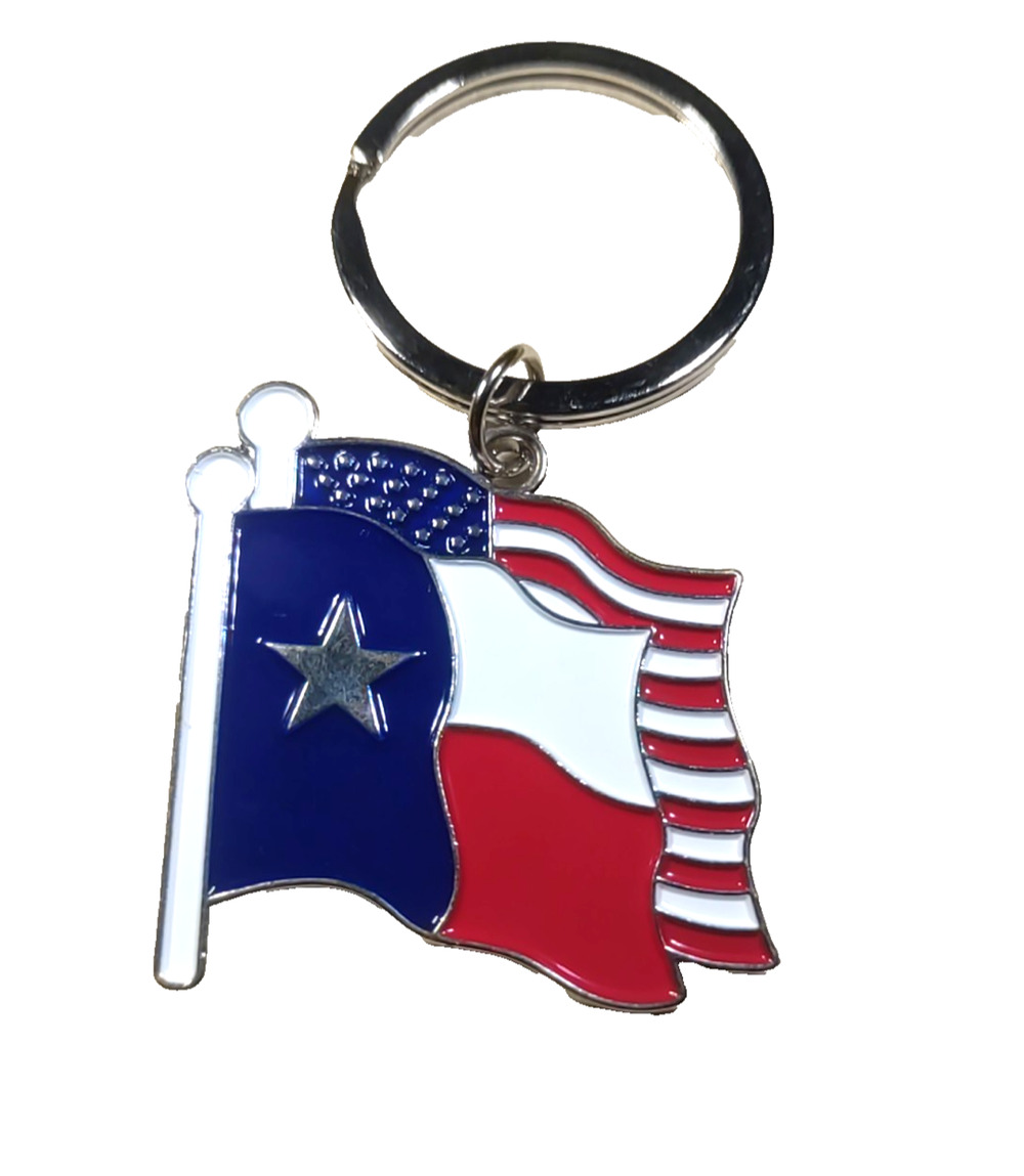 Texas American Flag Metal Keychain Silver Tone Lamatarl
